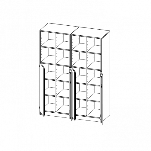 ErgoTray Kombi-Schrank, vierreihig, zweiteilig, 5 Ordnerhöhen - evo180 Serie B/H/T: 140,6x190x50 cm, 3 OH unten mit Türen, oben 2 OH Regal, mit Sockel (81 mm), mit 2 Mittelwänden