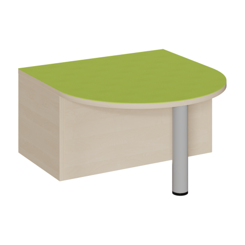 Freiform-Podest, geschlossen mit Halbrundansatz, Linoleum-Deckplatte B/T: 70x75 cm, Höhe wählbar, Halbrundbereich R 35 cm offen, mittig mit Stützfuß