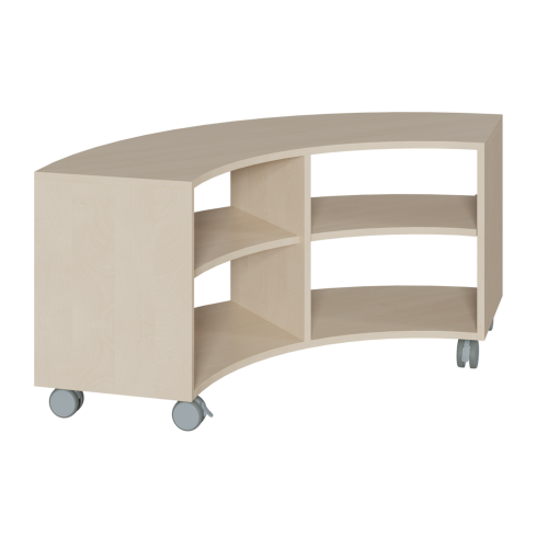 Korpus-Regal auf 1/4-Kreis-Grundriß, beidseitig offen Bogenregal auf 90°, B/H/T: 140x62.5x57 cm, mit 4 Zwischenböden (ohne Rückwand)
