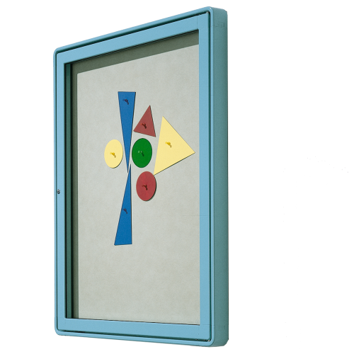 Vitrine W4 mit Flügeltür zur Wandmontage B/H/T: 62x82x6,5 cm, Rückwand Lederstruktur auf Kork, Anschlag rechts