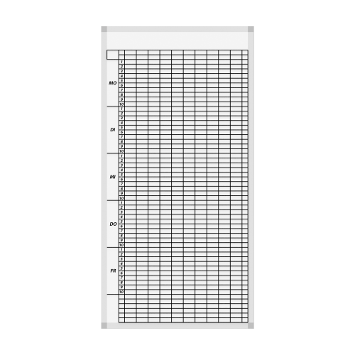 Klassenplantafel erweiterbar mit Whiteboardoberfläche Stundenplantafel Basis für 10 Klassen mit 8 Tagesstunden, 57x103 cm