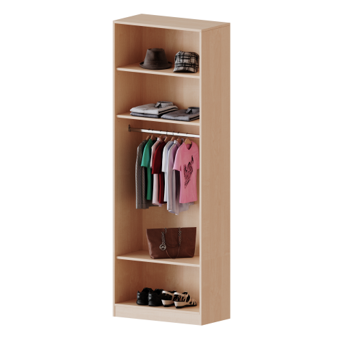 Garderobenregal,  6 Ordnerhöhen - Serie evo180 Gesamthöhe 226 cm, mit Garderobenstange, mit Sockel (81 mm)