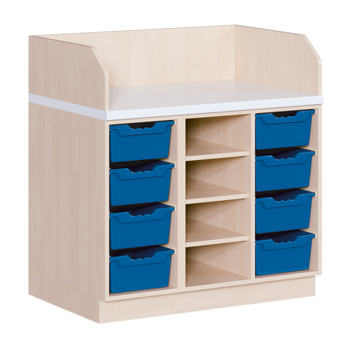 Wickelkommode, dreireihig B/H: 107x113 cm, 8 Boxen, mittig Regal