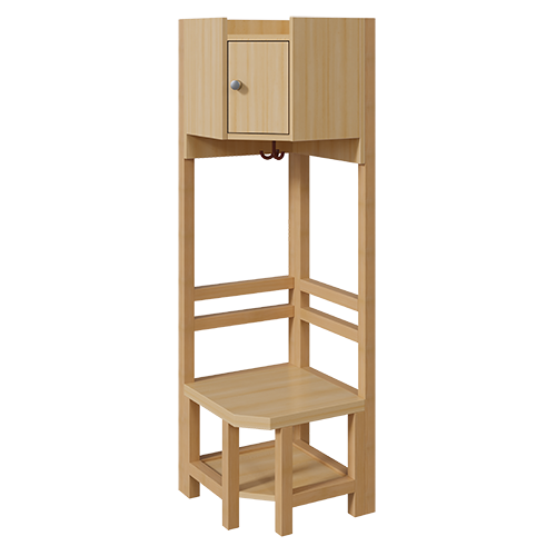 Garderoben-Innenecke mit Ablage und Tür B/H/T: 47x158x47 cm, offene Stützenrahmen über Eck in Buche-massiv, Schuhablage