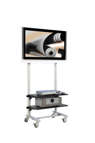 TV Wagen, TV Rack für Fernseher bis 50 Zoll mit 2 Ablagen ScreenCart Serie Design 70, feste Halterung