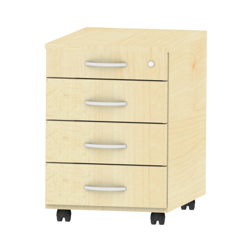 Rollcontainer fahrbar mit Zentralverriegelung B/H/T: 43x62,2x61,5 cm, Unterstell-Container mit 4 Schubladen auf Rollschubführung mit Wechselsperre