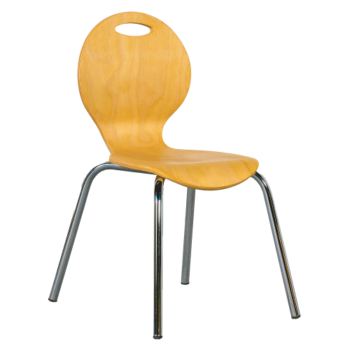 Stuhl IRON, Sitzschale Natur Gestell aus verchromtem Rundrohr, Sitzschale aus Buche-Sperrholz, Oberfläche Natur, verschiedene Sitzhöhen
