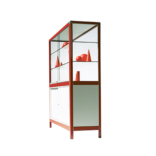 Aluminiumvitrine V17 mit Sicherheitsglas und integriertem Unterschrank H/T/: 180x50 cm, Breite wählbar