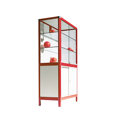 Aluminiumvitrine V17 mit Sicherheitsglas und integriertem Unterschrank B/H/T: 100x180x50 cm