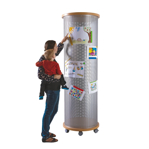 Litfaßsäule mit Lochblech, fahrbar Infosäule rund, B/H/T: 70x213x70 cm