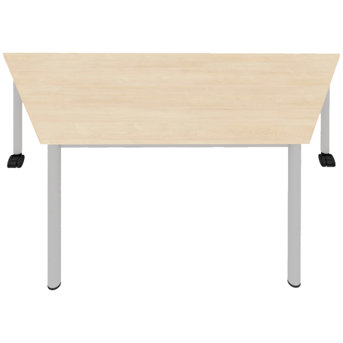 Fahrbarer trapezförmiger Tisch, melaminbeschichtete Platte verschiedene Größen in wählbarer Höhe, Stahlrohr-Füße Ø 60