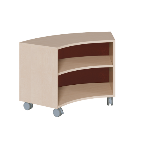 Bogenregal, Plexi-Rückwand B/H/T: 99x62,5x48 cm, fahrbares Regal auf 1/6-Kreis-Grundfläche mit 1 Zwischenboden