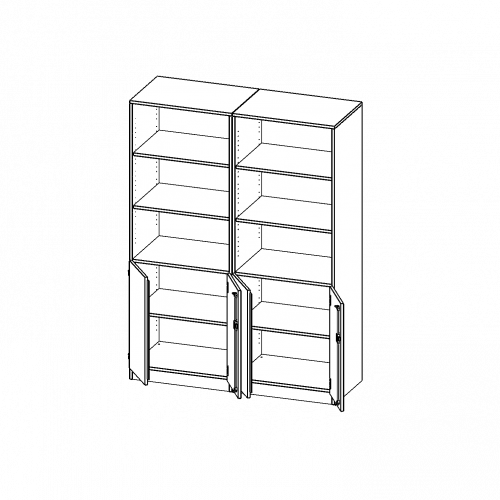 ErgoTray Kombi-Schrank, vierreihig, zweiteilig, 5 Ordnerhöhen - evo180 Serie B/H/T: 140,6x190x50 cm, 2 OH unten mit Türen, oben 3 OH Regal, mit Sockel (81 mm), mit Mittelwand