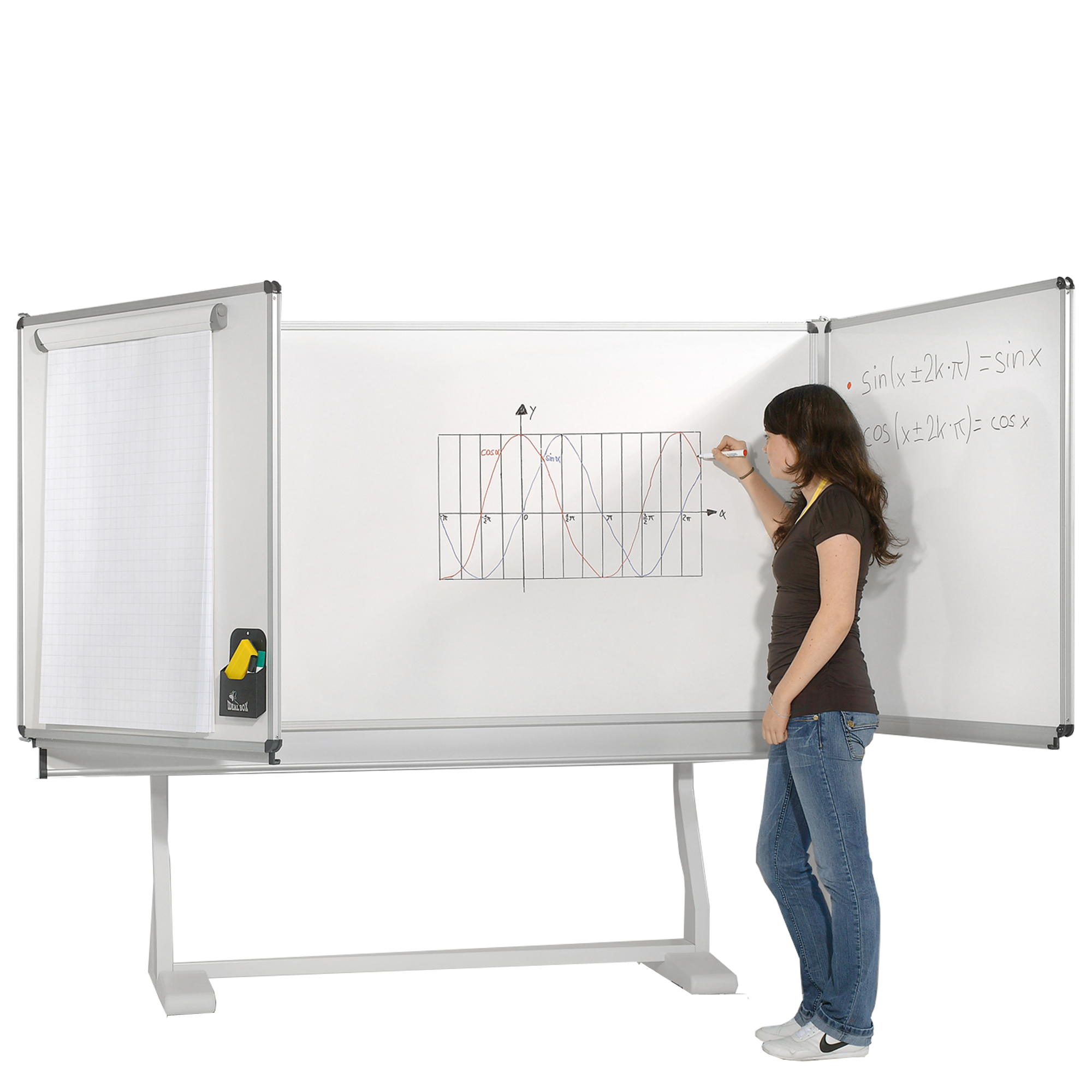 Freistehende Klapptafel aus Stahl, Whiteboard, Serie KLST in weiß MF: 200x100 cm, feststehend, ohne Flügel