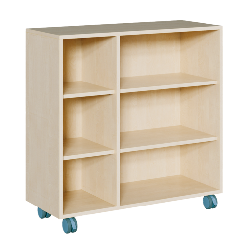 fahrbares Regal in Korpusbauweise B/T: 105x40 cm, 3 verschiedene Höhen, damit 2 / 4 / 6 Fächer, Mittelwand außermittig versetzt