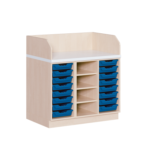 Wickelkommode, dreireihig B/H: 107x113 cm, 16 Boxen, mittig Regal