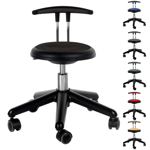 Genito Eco Drehstuhl mit Gaslift Höhenverstellung und Rückenlehne Lieferbare Sitzhöhen: 30-38 cm oder 38-48 cm, mit Rollen oder Gleitern