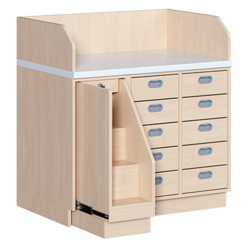 Wickelkommode, dreireihig B/H: 107x113 cm, Ausziehbarer Aufstieg, 10 Schübe