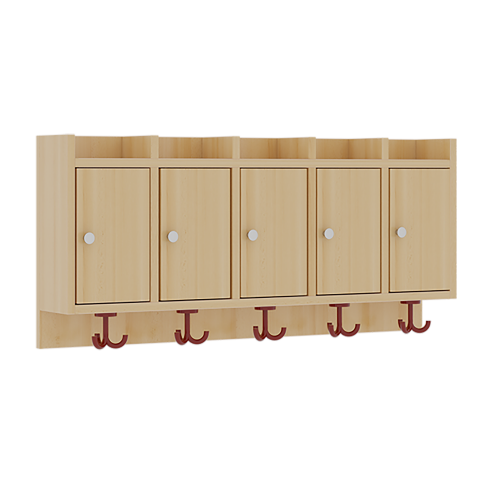 Garderobenablage mit Türen Fächer mit Türen, darunter 3fach-Haken, oben offene Unterteilungen, H/T: 46x27 cm