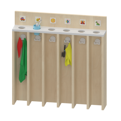 Waschraumboard mit Becherleiste und Handtuchfächern Maße B/H/T: 79,3x80x14 cm, für 6 Plätze