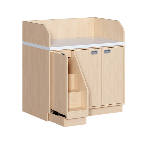 Wickelkommode, dreireihig B/H/T: 107x113x71,5 cm, Ausziehbarer Aufstieg links, Türen rechts