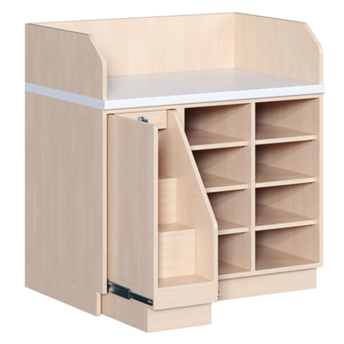 Wickelkommode, dreireihig B/H: 107x113 cm, Ausziehbarer Aufstieg, Regal