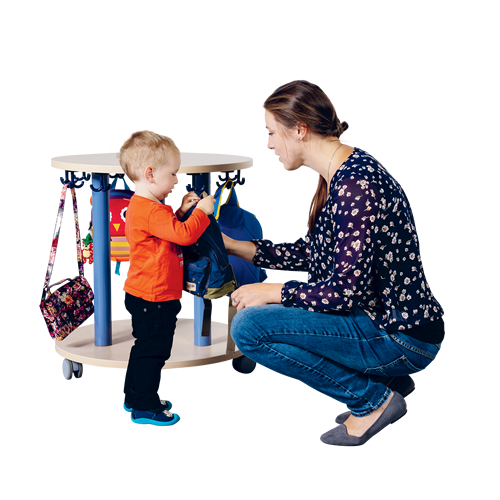 Taschenwagen rund aus feuerhemmendem Material - Dekor Buche, mit 12 Dreifachhaken, Ø 70 cm, H: 75 cm