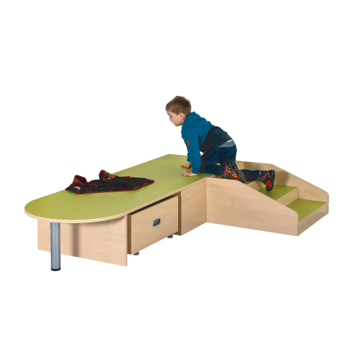 Podestanlage 12, 3teilig, mit Linoleum-Deckplatten B/H/T: 140x35x220 cm, als Laufsteg mit Halbrundansatz, 2 Rollkästen