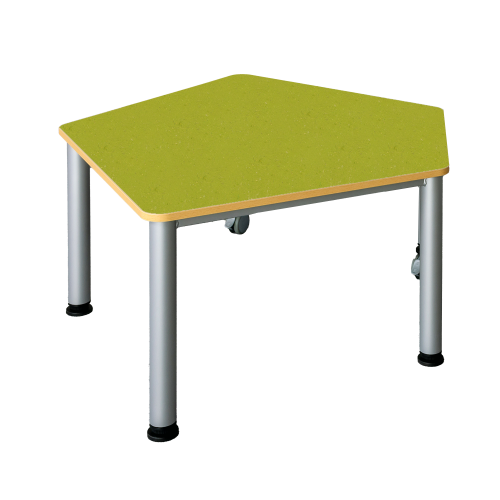 Fahrbarer Fünfecktisch mit Linoleumbelag Fünfecktisch klein, B/T: 120x110 cm, wählbare Höhe, mit Linoleumbelag, Stahlzargengestell und Rundrohr-Füßen Ø 60