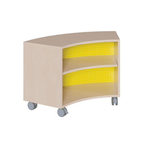 Bogenregal mit Lochblech-Rückwand B/H/T: 99x62,5x48 cm, fahrbares Regal auf 1/6-Kreis-Grundfläche mit 1 Zwischenboden