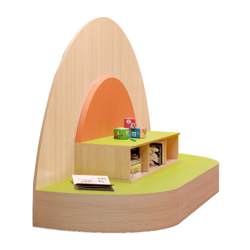 Podestanlage Lesestrecke B/H/T: 290x169x72 cm, Podeste mit Bücherregal und Viertelkreispodeste, mit Rückwänden