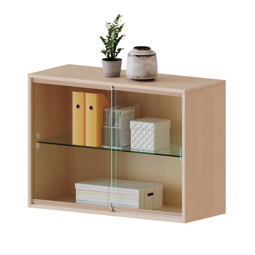 Aufsatz mit Glasschiebetüren, 2 Ordnerhöhen - Serie evo180 B/H: 100x72 cm, verschiedene Tiefen, 2 Schiebetüren, abschließbar