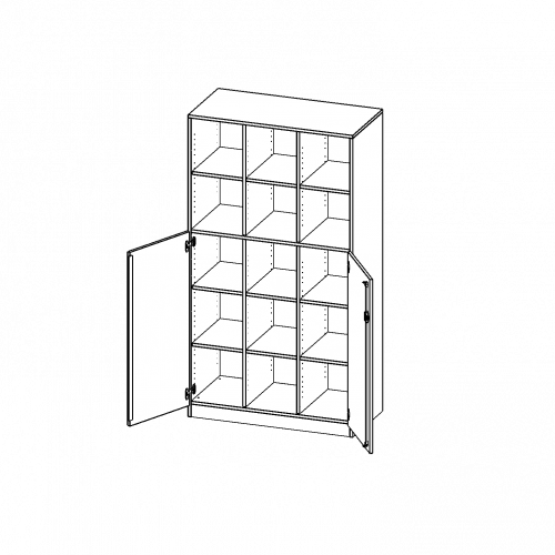 ErgoTray Kombi-Schrank, dreireihig, 5 Ordnerhöhen - evo180 Serie B/H/T: 104,5x190x50 cm, 3 OH unten mit Türen, oben 2 OH Regal, mit Sockel (81 mm), mit 2 Mittelwänden