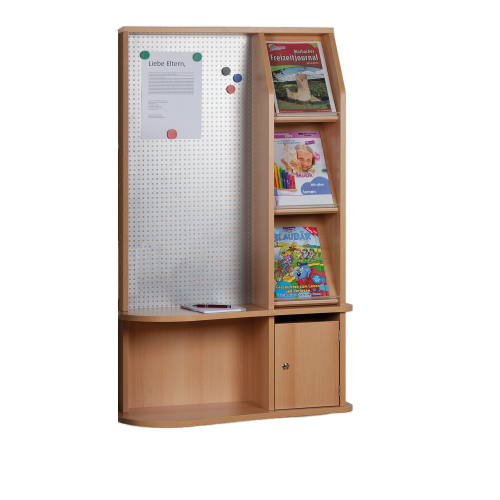 Infocenter B/H/T: 80x142x32 cm, mit 3 Schrägablagen, Lochblechrückwand, offenem Fach und abschließbarem Postfach, zur Wandmontage, aus feuerhemmendem Material