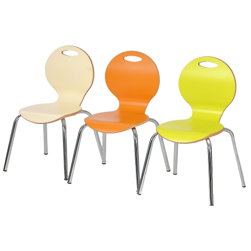 Stuhl IRON, Sitzschale farbig Gestell aus verchromtem Rundrohr, Sitzschale aus Buche-Sperrholz, Oberfläche Farbig, verschiedene Sitzhöhen