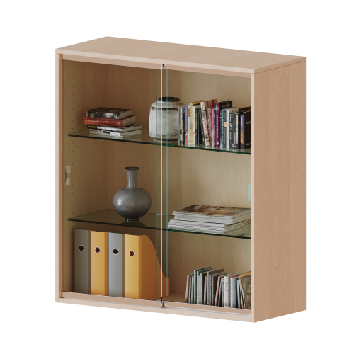 Aufsatz mit Glasschiebetüren, 3 Ordnerhöhen - Serie evo180 B/H: 100x108 cm, verschiedene Tiefen, 2 Schiebetüren, abschließbar