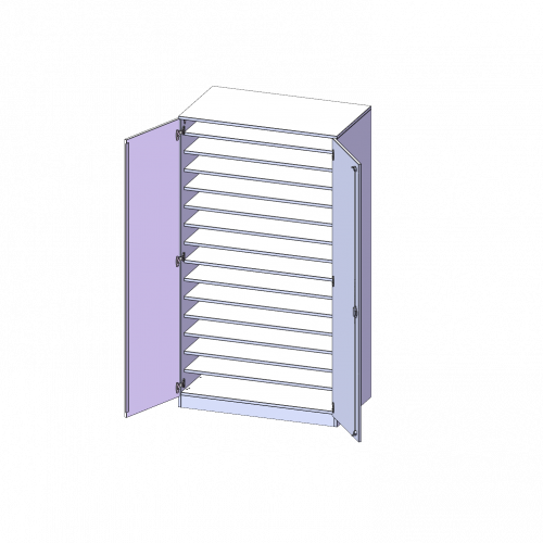 Bastelschrank, 5 Ordnerhöhen - Serie evo180 B/H/T: 104,5x190x60 cm, 2-türiger Schrank mit 15 Fächern, mit Sockel (81 mm)