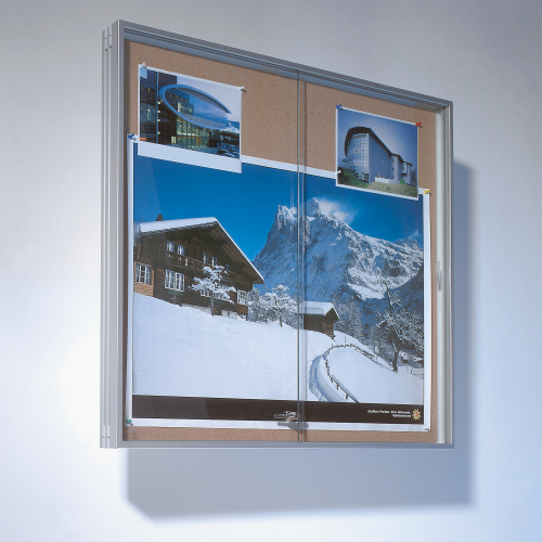 Wandvitrine IA mit Schiebetür aus Sicherheitsglas und Korkrückwand B/H/T: 50x40x7,5 cm