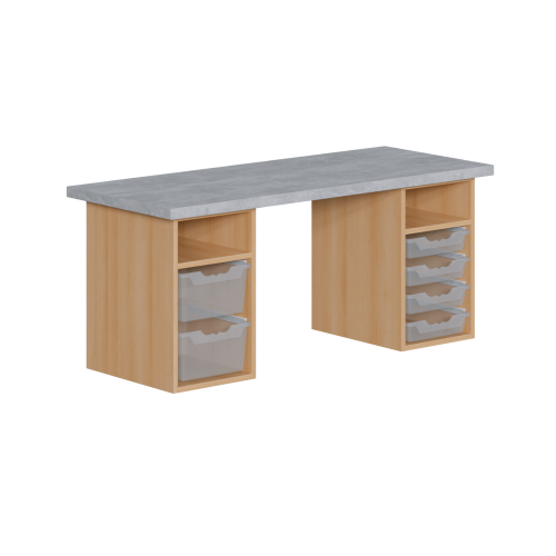 Bastelarbeitsplatz mit Unterbauten B/H/T: 150x64x60 cm, 2 Unterbauten mit verschiedenen Boxen, Arbeitsplattendekor: light Atelier, Bastelarbeitsplatz "kreativ"