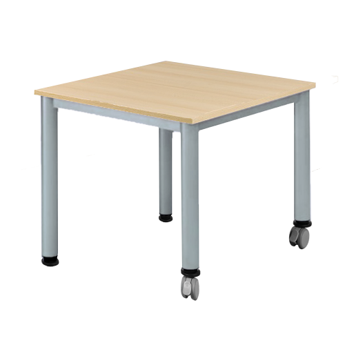 Fahrbarer quadratischer Tisch, melaminbeschichtete Platte verschiedene Größen in wählbarer Höhe, Stahlrohr-Füße Ø 60