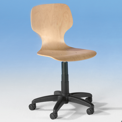 Drehstuhl, mit Gaslift Sitzhöhe: 41-54 cm, mit Fünf-Fuß Gestell auf Rollen, fahrbar