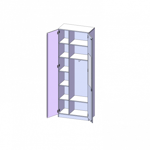Garderobenschrank mit Spiegel und Garderobenstange, 6 Ordnerhöhen - Serie evo180 B/H/T: 80x226x40 cm, 2 Türen, abschließbar, eine Seite Garderobe, eine Seite Fachboden, Sockel