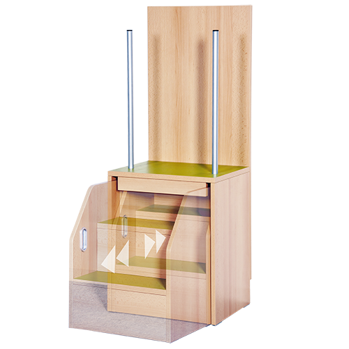 Anziehhilfe B/H/T: 50x130x40 cm, Trittflächen mit Linoleumbelag, aus feuerhemmendem Material - Dekor Buche