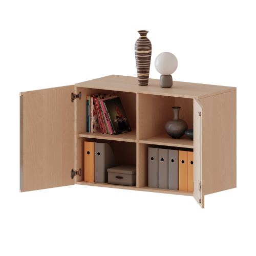 Aufsatzschrank für ErgoTray Serie, 2 Ordnerhöhen - Serie evo180 B/H/T: 104,5x72x40 cm, zwei Türen, mit Mittelwand