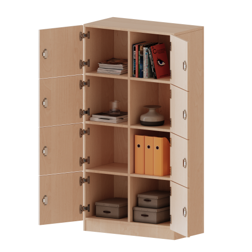 Schließfachschrank, 4 Ordnerhöhen - Serie evo180 Breite 80 cm, Gesamthöhe 154 cm, 8 Schließfächer, mit Sockel (81 mm)