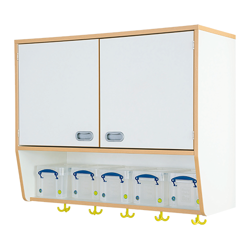 Hängeschrank als Ablage mit Boxen Schrank, darunter Aufbewahrungsboxen, Garderobenhaken, H/T: 80x40 cm