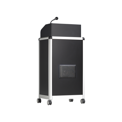 höhenverstellbares Rednerpult, mit Alu-Holz-Kombination, inkl. Mikrofon und Lautsprecher B/H/T: 65x100-128x51 cm, Ausführung: fahrbar