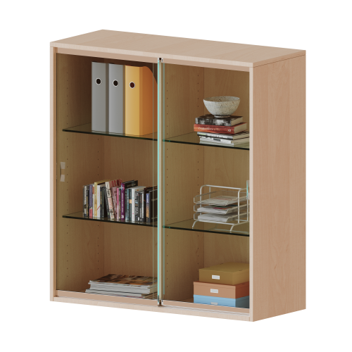 Aufsatz mit Glasschiebetüren, 3 Ordnerhöhen - Serie evo180 B/H: 100x108 cm, verschiedene Tiefen, 2 Schiebetüren, abschließbar, mit Mittelwand