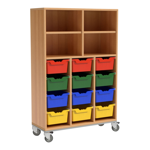 Schrank mit 12 hohen Schüben und 4 Fächer oben B/H/T: 105x161x50 cm, fahrbar