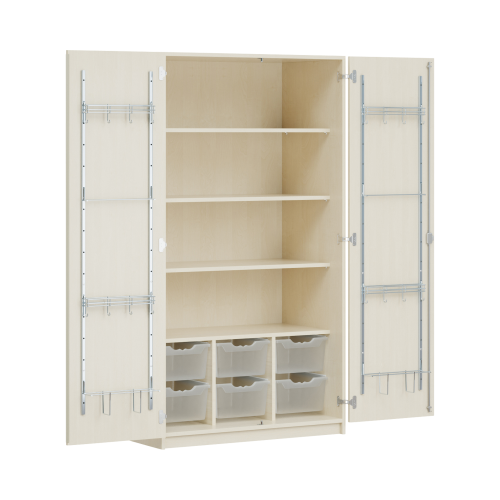Zweitüriger Musikschrank MOFF 4B B/H/T: 104,5x190x60 cm, fahrbar und feststehend wählbar, 4 Einlegeböden, 6 Ergo Tray Boxen